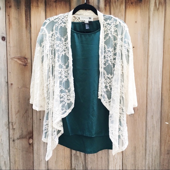 Forever 21 Sweaters - ivory lace cardigan